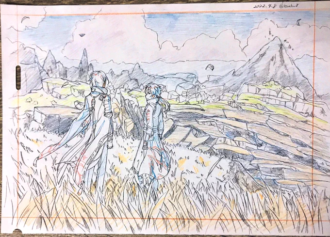 原神スクショ模写 若とトーマ 