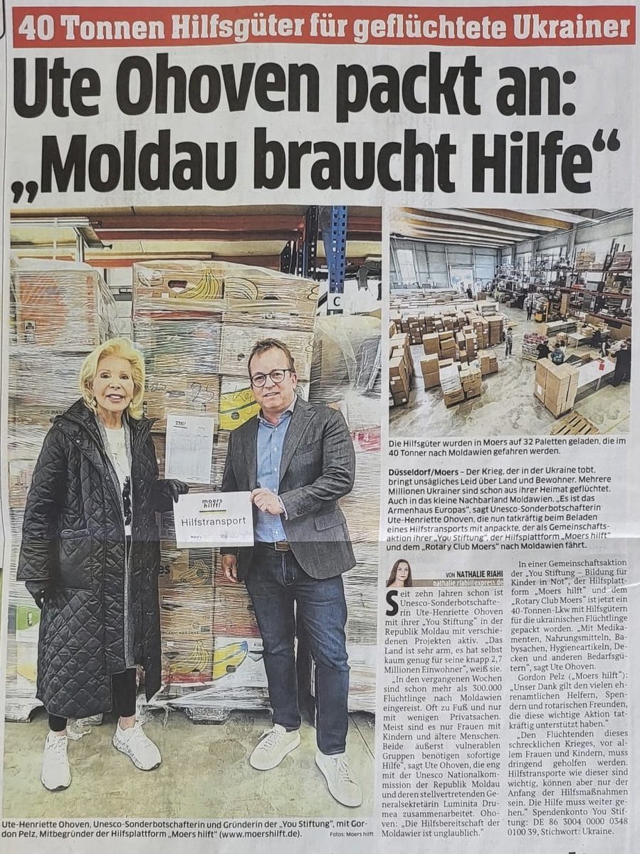 Ein erster Schritt ist getan!Unterstützen Sie mit uns #Moldau und helfen Sie den #Gefluechteten aus der #Ukranie! 🙏⛑

Vielen Dank an #Express &amp; #NathalieRiahi in Düsseldorf.