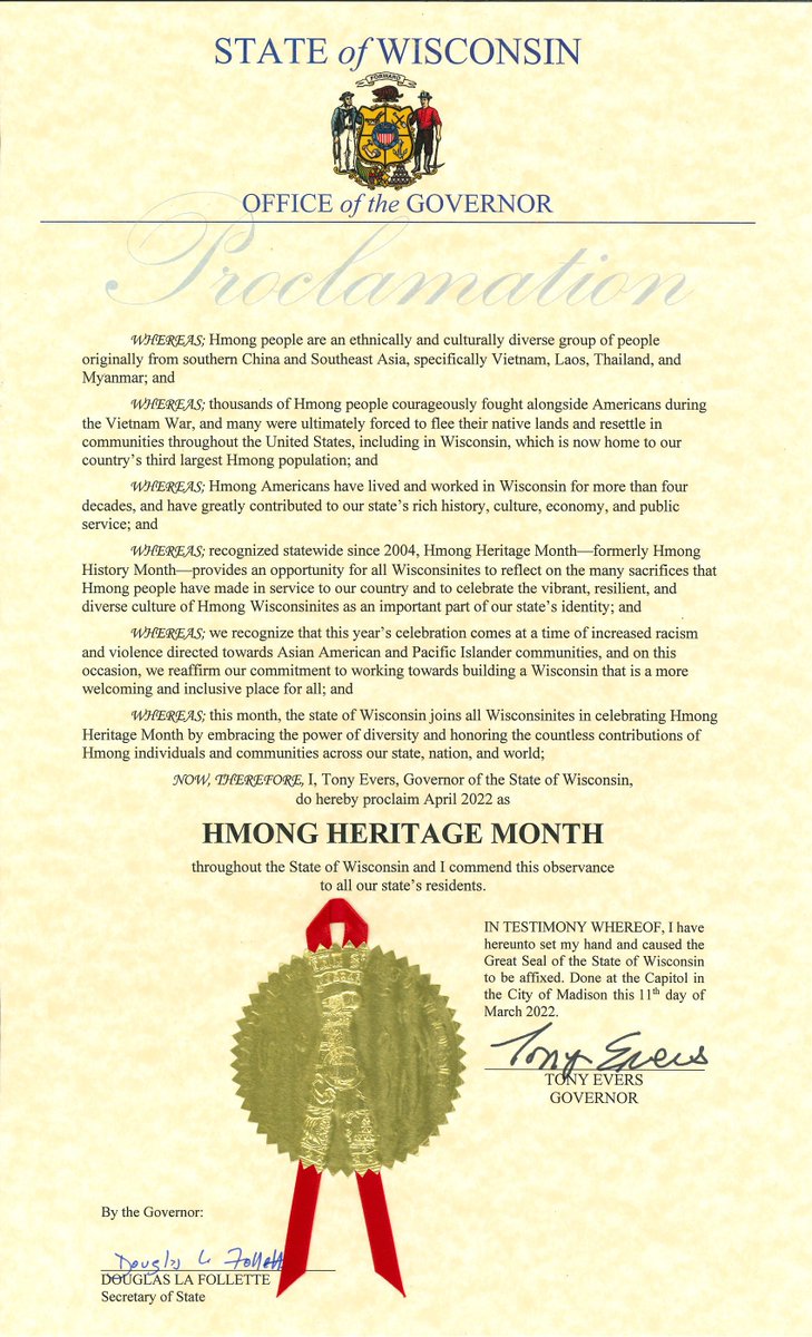 Hmong Americans have lived and worked in Wisconsin for more than four decades, greatly contributing to our state's rich history, culture, and economy. This #HmongHeritageMonth, we embrace the power of our diversity and honor Hmong individuals and communities across the state.