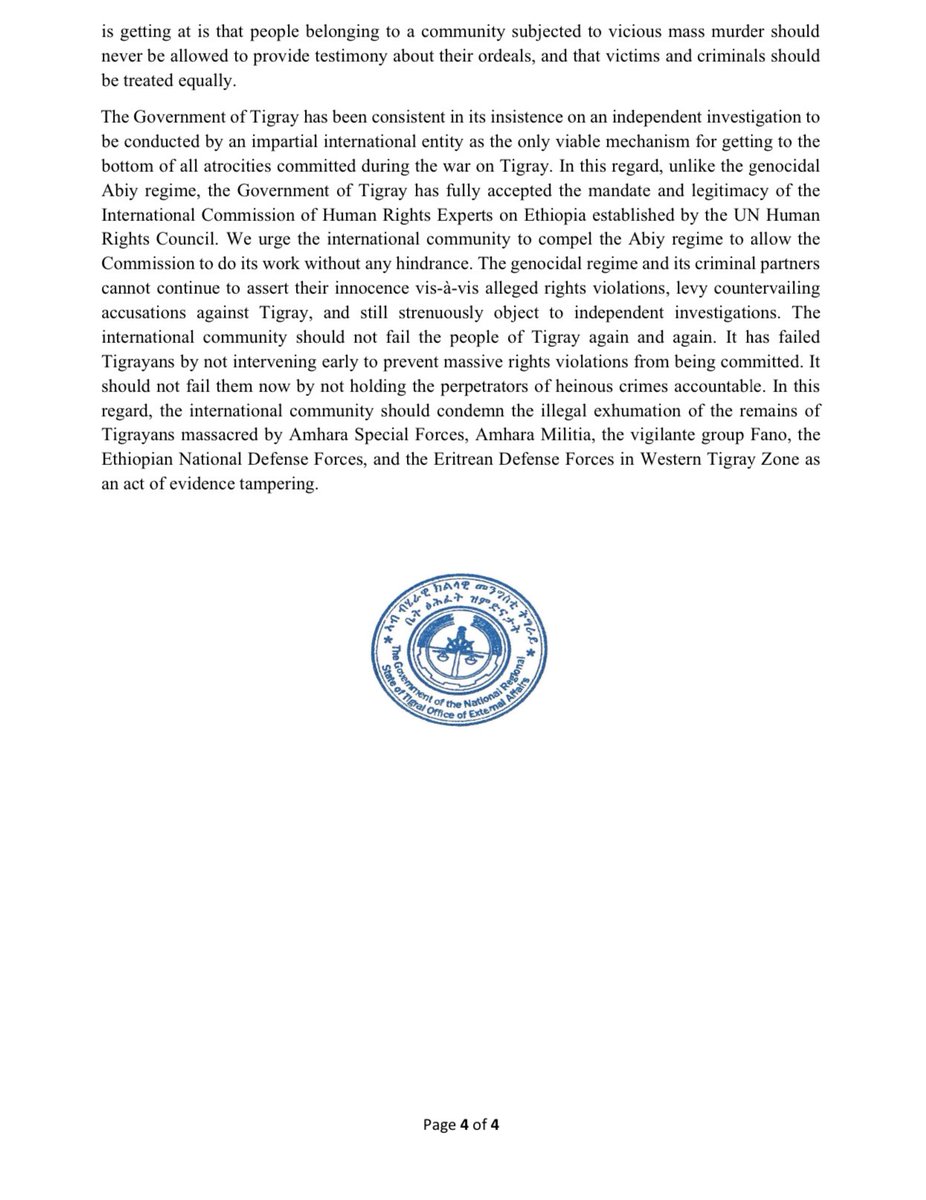 meazaG_'s tweet photo. .@amnesty &amp; @hrw’s recent in-depth findings confirm that allied forces behind the ongoing state-led #TigrayGenocide have committed unimaginable atrocities against Tigrayans to create new demographic facts critical in reinforcing their baseless+unconstitutional territorial claims. https://t.co/2pNrYsCkP9