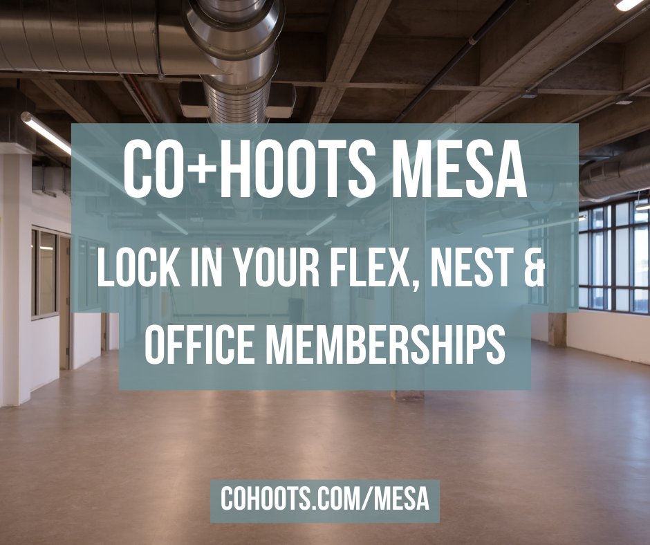 cohootsphx's tweet photo. The CO+HOOTS Mesa grand opening is right around the corner! ๐คฉ
Donโt miss out on exclusive Flex and Nest membership deals for Founding Members. Did we mention these rates lock-in forever? ๐
#CohootsCoworking #Cohoots #CoworkingSpace #ArizonaCoworkingSpace #CoworkLocal #YesPhx https://t.co/WBmhotsY6m