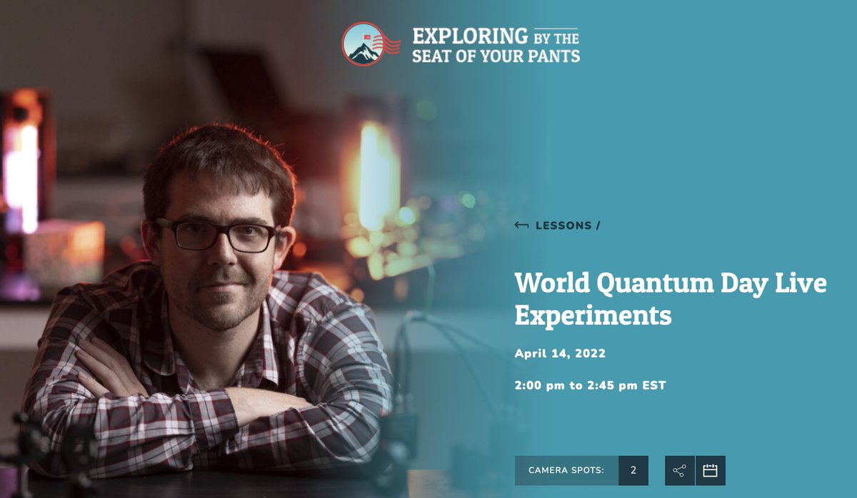 Is your class studying light this year?💫

In celebration of World Quantum Day on April 14th, 2:00 pm EST, join Dr. John Donohue from the Institute for Quantum Computing at the University of Waterloo for some fun, light experiments! 

Register here:
exploringbytheseat.com/lesson/world-q…