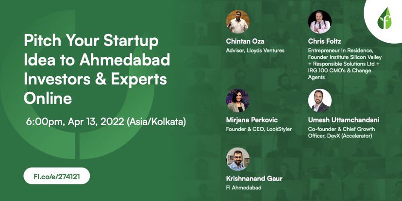 "Waiting for the perfect startup pitch is never as smart as making pitches to experts &amp; getting better by making progress"

we have an event coming up (6:00 pm, Apr 13)that you may be interested in: Pitch Your Startup idea

RSVP at
fi.co/e/274121.

<a href="/founding/">Founder Institute</a>