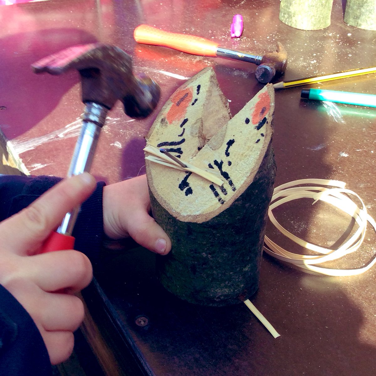 olasjfoundation's tweet photo. We tried to make Easter rabbits today, we practised our hammering skills at least! 😉🐰 Happy Easter everyone, we hope all our lovely families have a beautiful and blessed time together xx #pinterestfail #earlyyears #nurseryforestschool #forestschoolideas https://t.co/70v9K2e8og