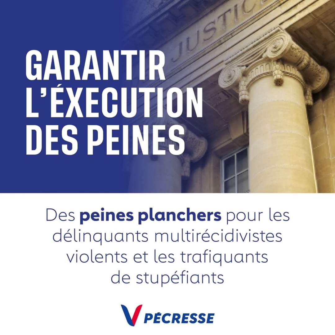 🗣 Garantir l'exécution des peines !  

🇨🇵 Retrouvez l'essentiel du programme de Valérie Pécresse sur valeriepecresse.fr

🗳 Dimanche 10 avril, je vote #valériepécresse !! 

#Presidentielle2022 #Pecresse2022 #valériepécresse   #peinesplanchers  #justice