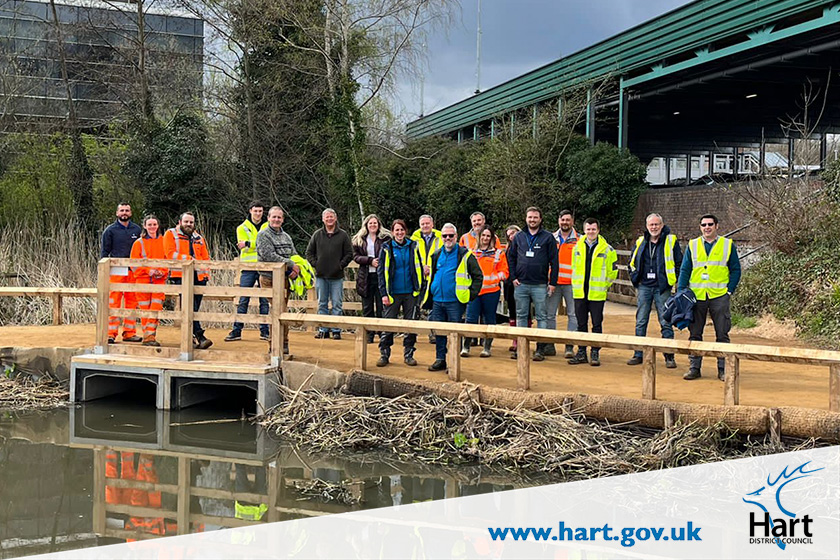 HartCouncil's tweet photo. Our Chief Executives &amp; partners visited #FleetPond today to walk the completed section of the #FleetPondCorridor. The phase 1 area, beside the trainline, in now 🎉OPEN🎉 

🔗 https://t.co/J8WDPCJ6ip
📷 @Suttle_Stone https://t.co/yNBpWXgqMJ