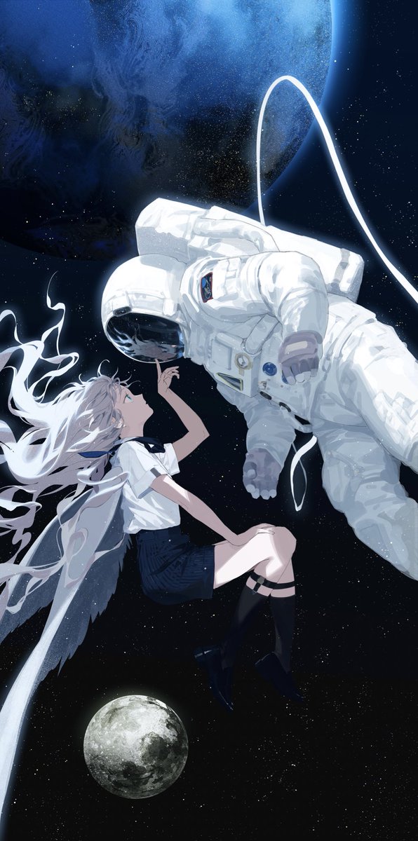 space astronaut spacesuit space helmet shirt white shirt long hair  illustration images