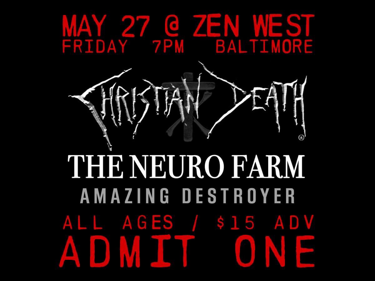 We have discounted tickets for our 5/27 show with goth rock legends Christian Death!  No ticket fees and every ticket purchased directly supports us! 🖤🖤🖤 

theneurofarm.bandcamp.com/merch/the-neur…

#goth #gothrock #gothicrock #darkwave #spooky