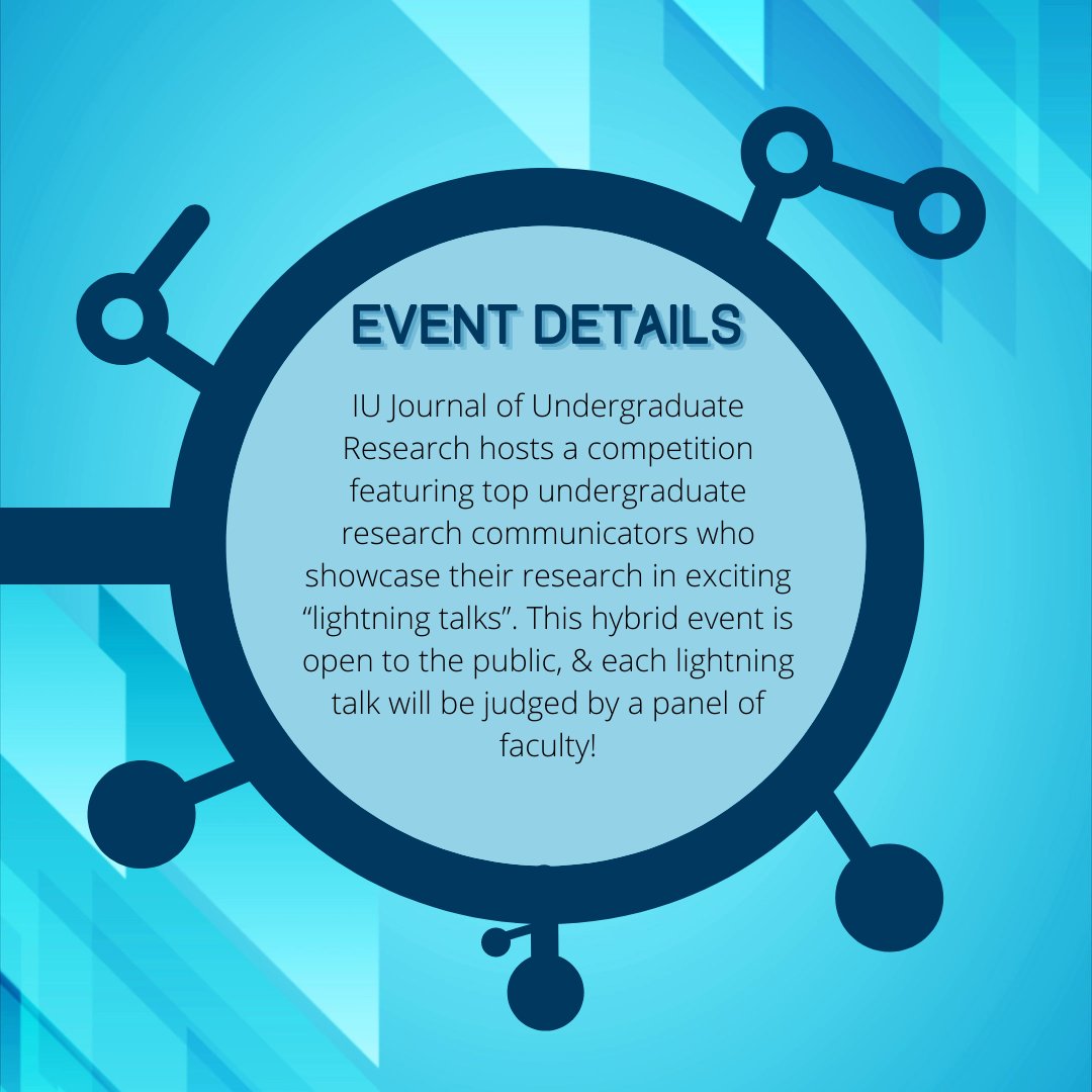 Tomorrow 🚨  IUJUR hosts a competition featuring top undergraduate research communicators who showcase their research in exciting “lightning talks”. This hybrid event is open to the public, &amp; each lightning talk will be judged by a panel of faculty! 🔗  in bio for details!