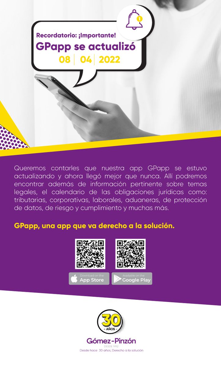 GPALegal's tweet photo. ¡#Gpapp se actualizó y está lista para recordarte todas tus obligaciones legales! Descárgala escaneando los códigos QR´S según tu dispositivo y actualízate con #GP. https://t.co/bG66dWH4hd
