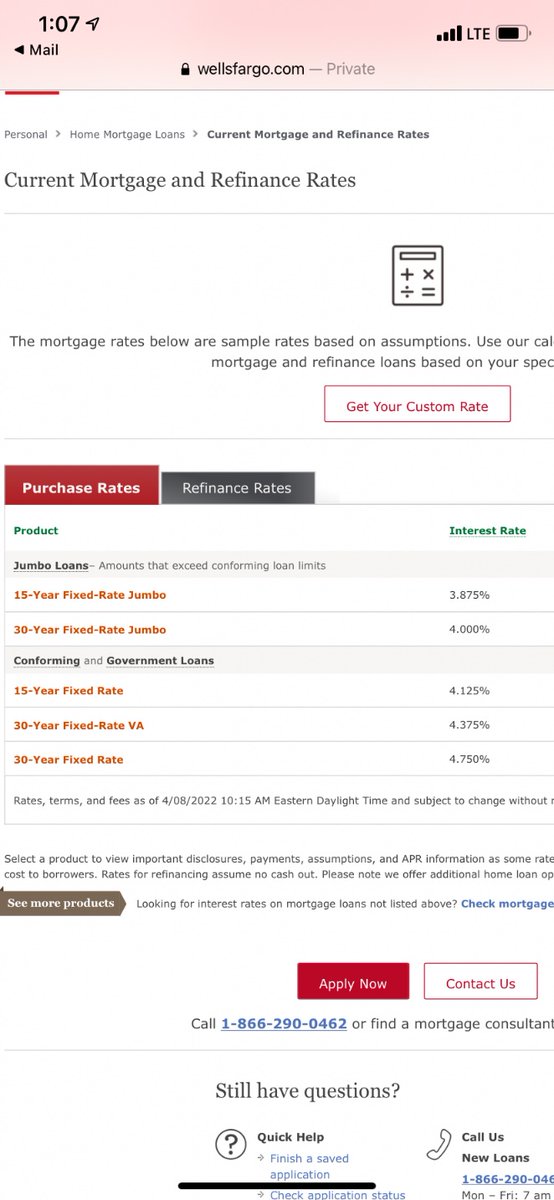 RealEstateWhip's tweet photo. Today’s Mortgage Rates: 4-8-2022, (provided by Wells Fargo, subject to change, must qualify)
Susan Murray-Challender, Realtor
ReMax Allegiance
757-630-7544-cell https://t.co/U9IXLTmlhL