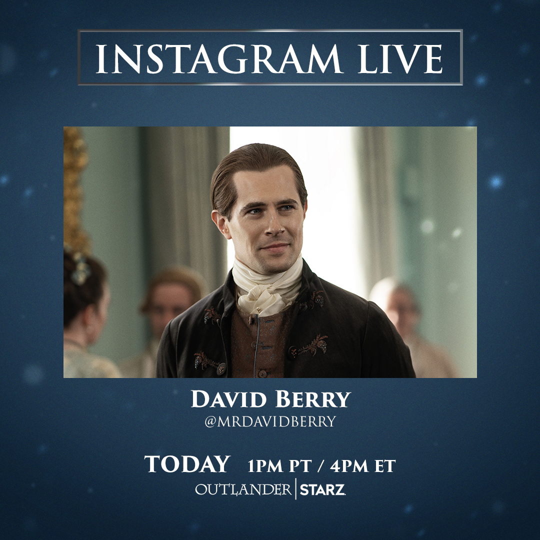 Outlander_STARZ's tweet photo. Get merry with David Berry and join him TODAY on Instagram Live at 1PM PT / 4PM ET. #Outlander https://t.co/mx0pYjH7nL
