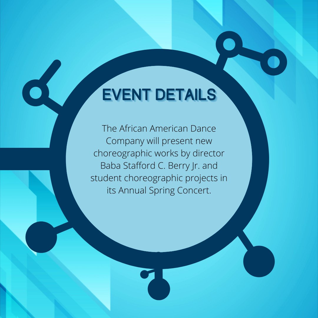 Tomorrow 🚨  The African American Dance Company will present new choreographic works by director Baba Stafford C. Berry Jr. and student choreographic projects in its Annual Spring Concert. 🔗  in bio for event details &amp; to buy your tickets!