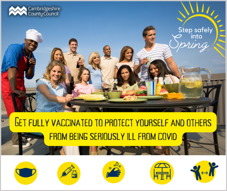 CambsPboroICS's tweet photo. Getting fully vaccinated against Covid-19 is the single best way to protect yourself and others from being seriously ill.
Here are three simple ways to #StepSafelyIntoSpring
· Get your vaccine
· Consider wearing face coverings in crowed spaces
· Continue to wash your hands. https://t.co/JsrvGtazbq