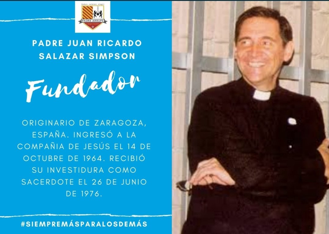 ColPadreArrupe's tweet photo. Hoy celebramos la vida y obra de nuestro fundador, el Padre Juan Ricardo Salazar Simpson. 
Hace 30 años que arrancó este proyecto en el que se ofrece educación y salud de calidad en #Soyapango. ¡Gracias padre!
#somosarrupe #SoyArrupe https://t.co/FBdpYO9iqu