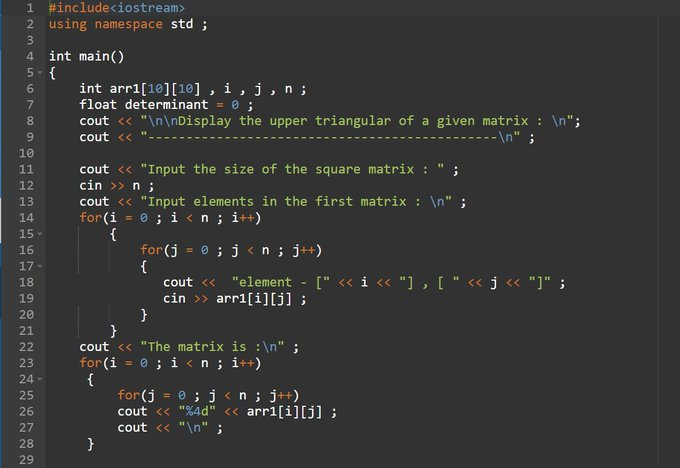 tripathi__vt's tweet photo. day"70" of #365daysofcode with 
@scaler_official

problem : "write a program to replace upper triangle elements in a matrix with a zero ."
//Started with C++//
#scalerdiscord #scalerlearning https://t.co/nbf62xLd2s