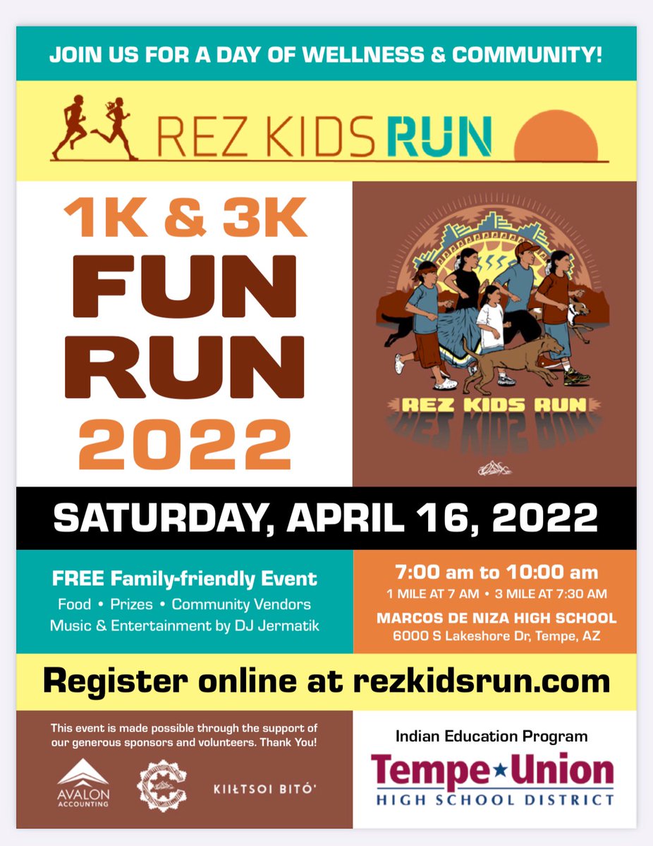 If you’re in Tempe next weekend. Come on down and join some Rez Kids on a run 🏃🏾‍♀️🏃🏾‍♂️🏃🏾
See the website for details.
#rezkidsrun #funrun
