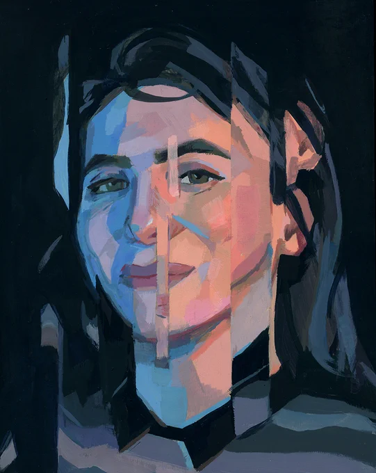 portrait of kyra (commission) - gouache on wood, 8x10in 