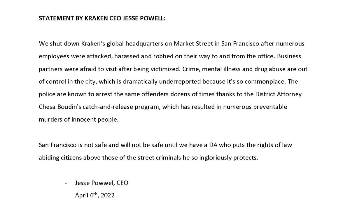 Jason's tweet photo. Another CEO gives up on San Francisco, but in this case details publicly &amp; explicitly why: he doesn’t want his employees to be attacked/he correctly blames @chesaboudin 

This isn’t some GOP/Trump conspiracy, it’s incompetence from leaders like Chesa, @DeanPreston &amp; @LondonBreed https://t.co/4Bj4PF2ziB