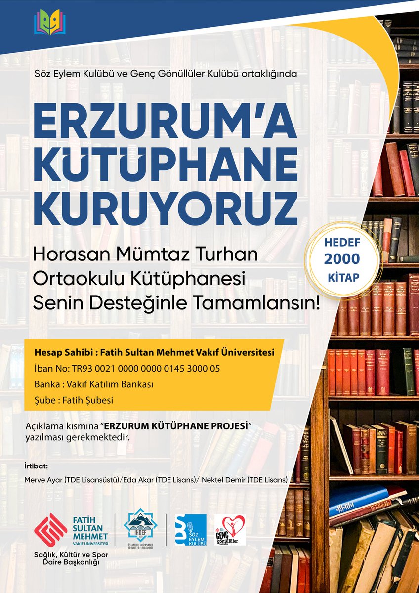 GencFsmvu's tweet photo. Söz Eylem Kulübü ortaklığıyla Erzurum Horasan Mümtaz Turhan Ortaokulu'na kütüphane kurmak için harekete geçtik.
2000 kitap hedeflediğimiz kampanyaya nakit desteği veya kitap bağışında bulunabilirsiniz. https://t.co/QpgS9s1XUO