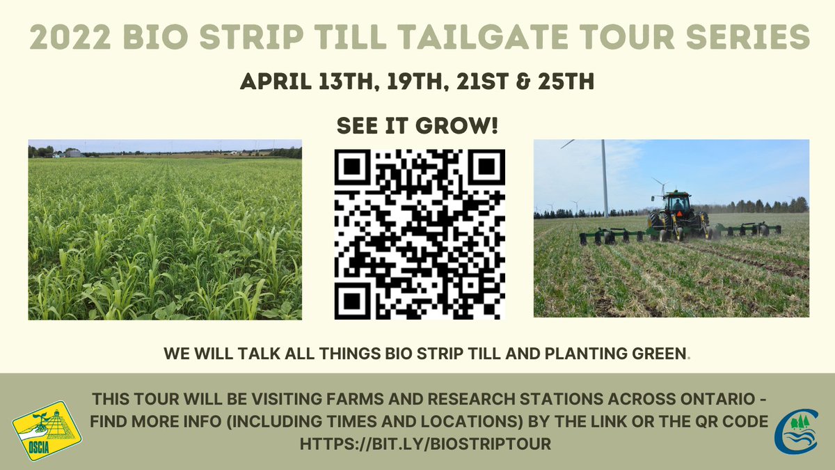 Are the planters and drills ready but the weather still too cold and ground too damp to be in the field? Join us on all or part of the 2022 Ontario Bio Strip Till Tailgate Tour!

Could be at a farm near you, more here: bit.ly/BioStripTour 

#ontag #biostriptill