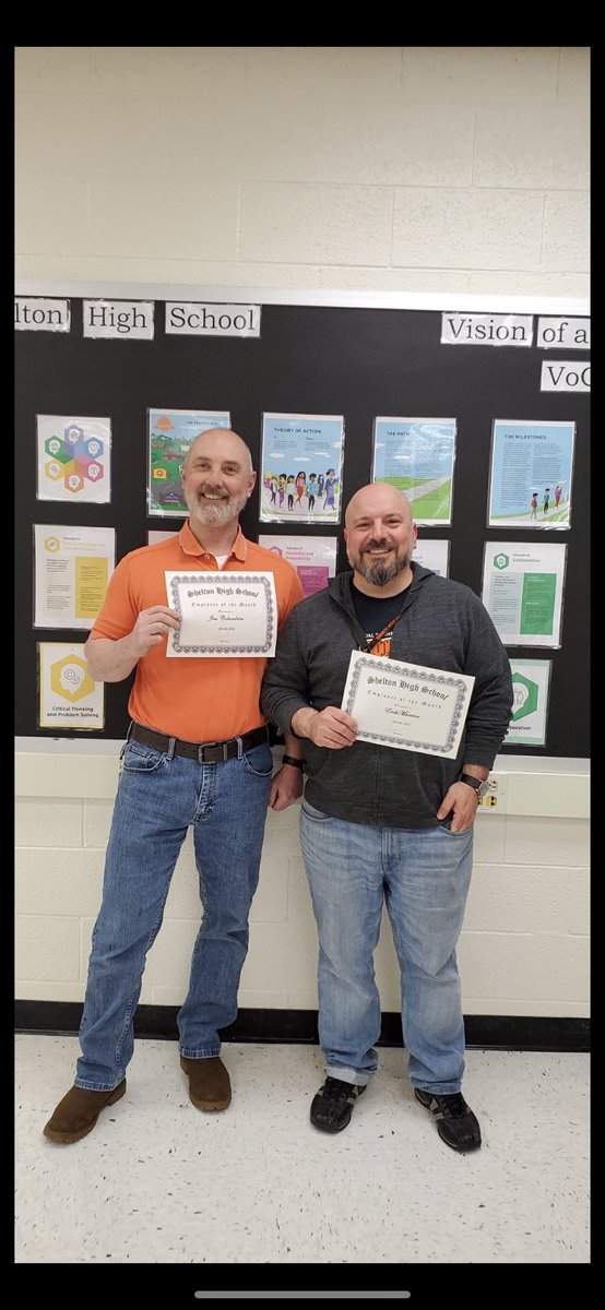 Proud to announce our Employees of the Month - Mr. Jim Colandrea and Mr. Erik Martire.  They recently completed their work as co- chairs of our school accreditation. Amazing job.