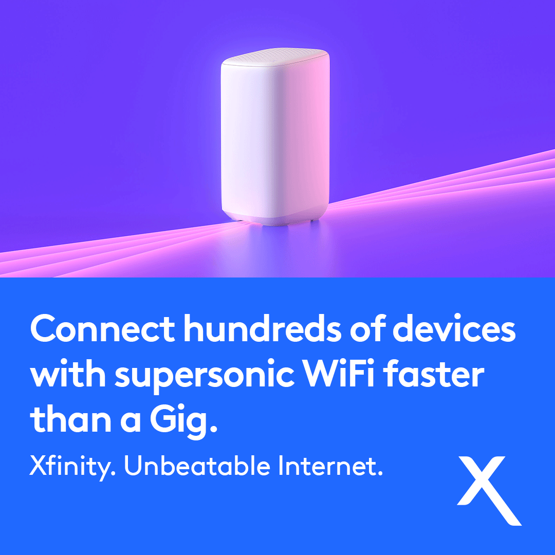 Xfinity's tweet photo. Supercharge your home with supersonic WiFi, ultra-fast and incredibly powerful.