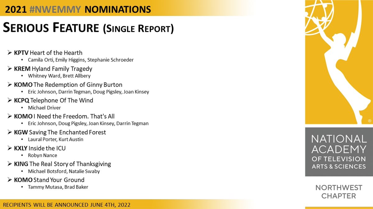 natasnw's tweet photo. NEWS AND OVERALL EXCELLENCE:

The #NWEmmy Nominations for News Feature - Serious Feature (Single Report): https://t.co/BHS460roBD