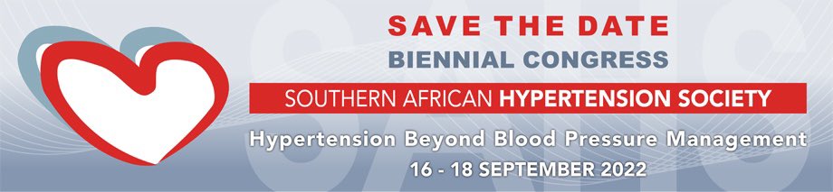 SAVE THE DATE! The Southern African Hypertension Society's Biennial Congress is taking place on 16-18 September 2022. 👉🏽 hypertension.org.za/news/2021/sout…