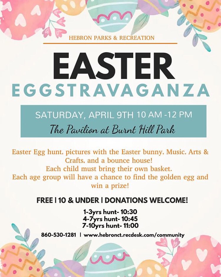 HebronCTRec's tweet image. Easter Eggstravaganza is on tomorrow, rain or shine!  Hope to see you all there! 🐰
