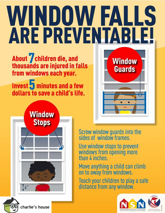 CharliesHouseKC's tweet photo. Tragedies from #windowfalls can happen quickly! Screens are not strong enough to keep a child from falling. They keep bugs out, not kids in. Install window guards or stops to prevent a child from falling out of an open window. https://t.co/wto0qsWPIf #windowsafetyweek🪟 https://t.co/yIu93ODi2t