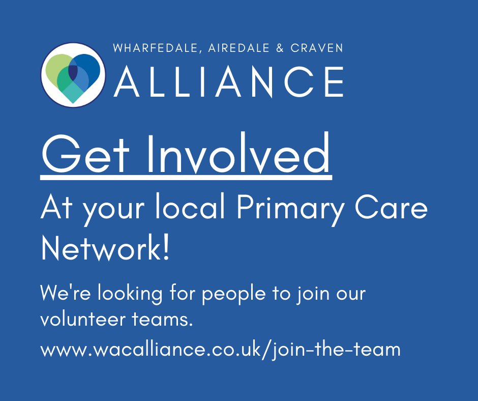 Get involved at your local Primary Care Network!

We're looking for people to join our volunteer teams.

Find out more at: wacalliance.co.uk/join-the-team