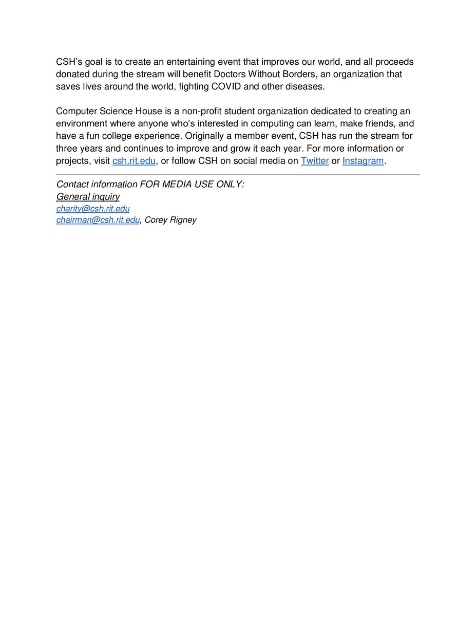 There's a Minecraft charity streaming happening today at 7 PM EST so if you're free, please join :) 
I, unfortunately, won't be able to make it because of class, but if you have time, do drop by!

charitystream.csh.rit.edu