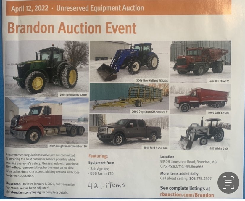 Ritchie Bros. Brandon Auction is now open! Big line up of great looking equipment and new TMG products! Check it out !