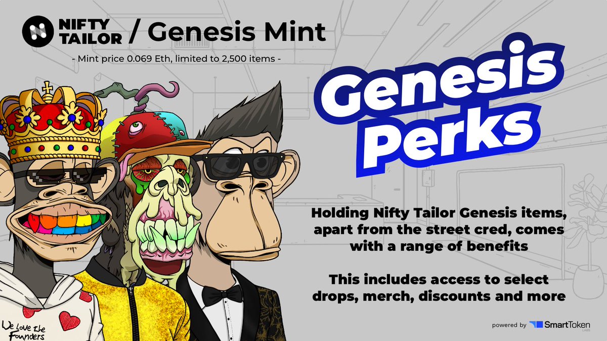 We’ll make sure that being a Genesis Hodler will pay off in the future ✌️ Get a Nifty Tailor Mint Pass on Sunday for 0.069 Eth, only 2,500 will be available 🪡 #BAYC #MAYC