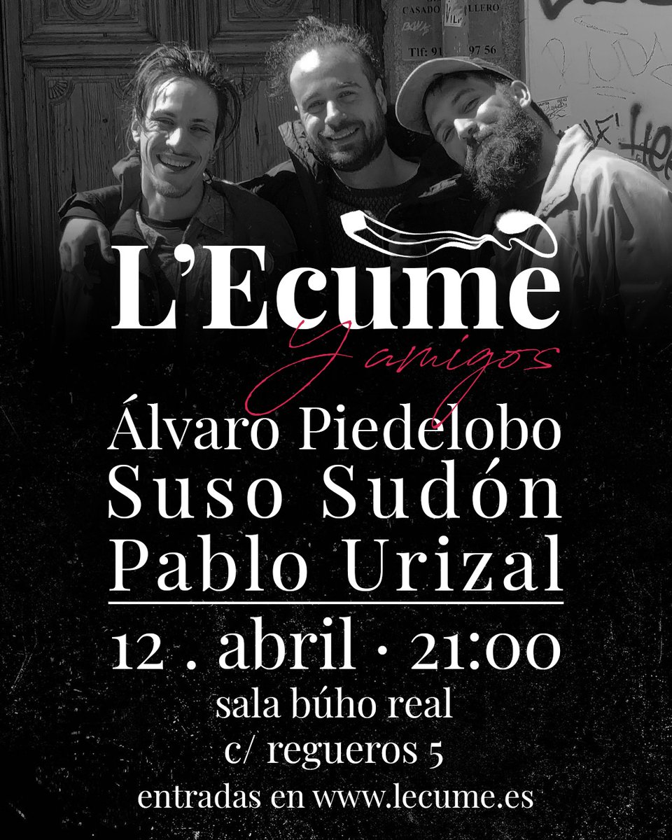 Lecume_edit's tweet photo. ¡Hoy es el día!

Vuelve LECUME &amp; Friends, el evento mensual que tiene lugar en @SalaBuhoRealbar 🔥

Ven a ver a @PabloUrizal, @susosudon y @AlvaroPiedelobo hacer de las suyas en una tarde llena de poesía 🧡

¡Estás a tiempo de venir hoy! 
https://t.co/jNi3b79sKq https://t.co/bA5lIZ5mKR