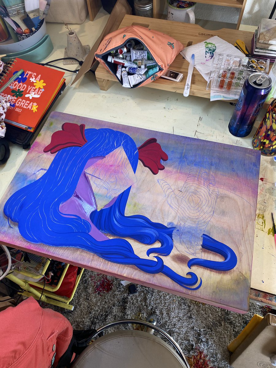 allisonbamcat's tweet image. Learning water-based oils! new work for myself on the way 💙 Taking my time.