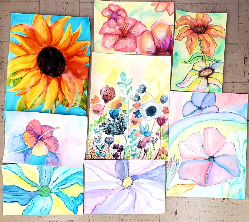Watercolor flowers for spring