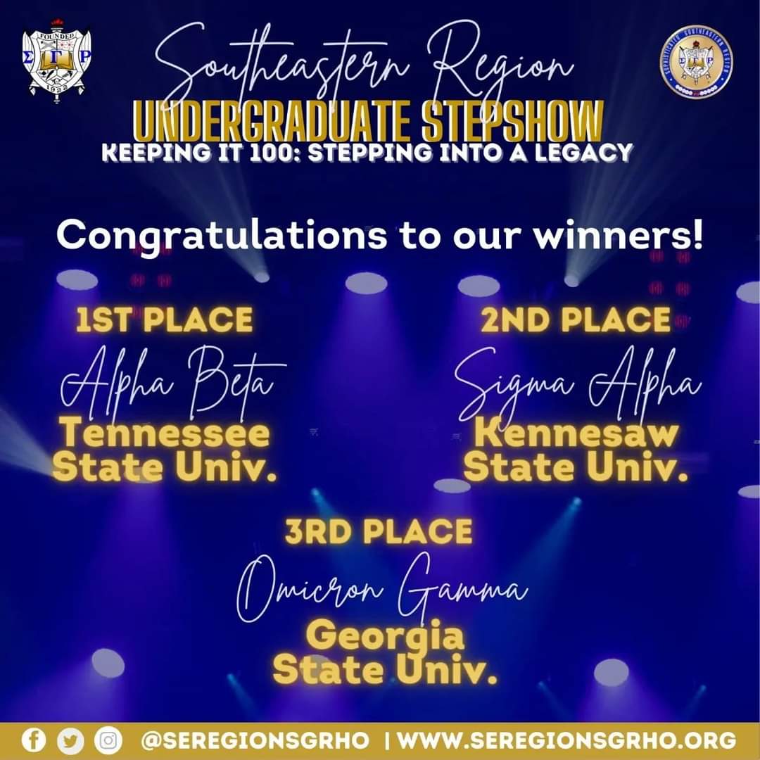 SEREGIONSGRHO's tweet photo. Highlights of the 82nd SER Conference...
CONGRATS to Annie Neville Talent 1st place winner, Soror Essence Thomas, and Step Show Competition 1st place winners, Alpha Beta Chapter, who will now represent the Region at Centennial!
#SERegionSGRho #SER82 #LegacyOfExcellence #Greater https://t.co/YN2M1bQJC9