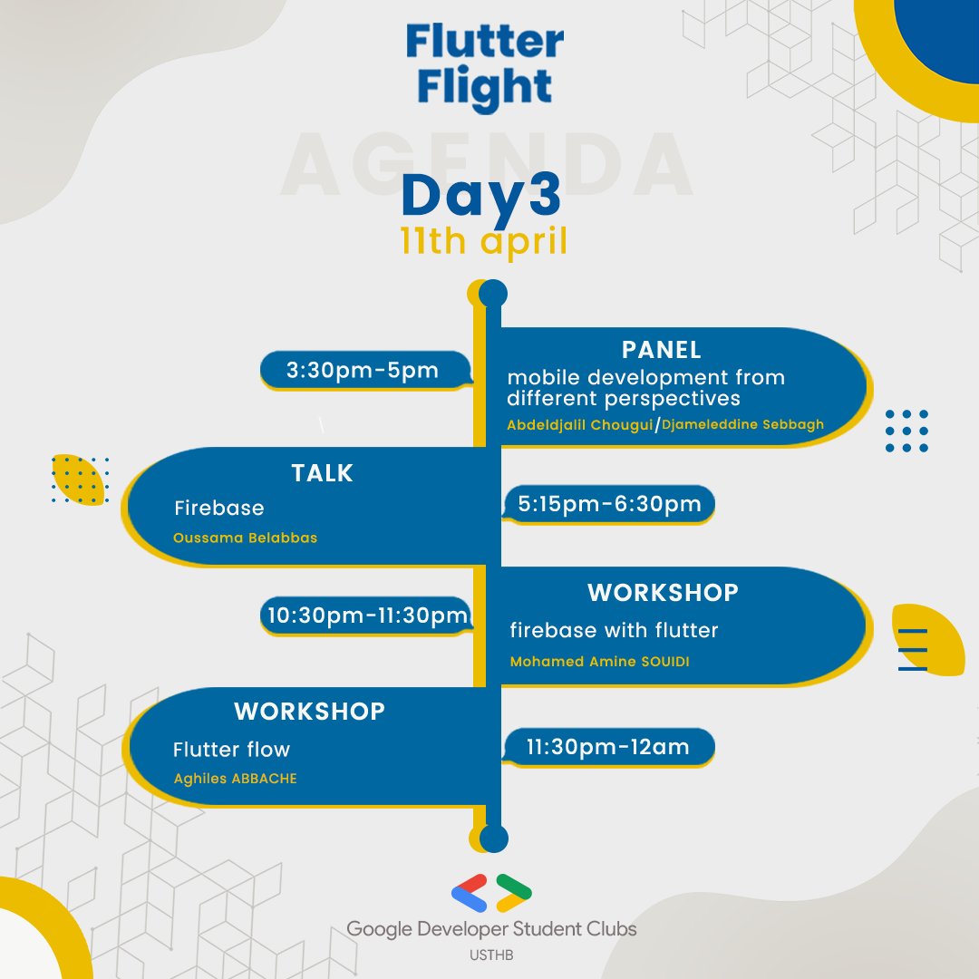 gdsc_usthb's tweet photo. Hello, dear #community π₯°
As promised we are back with the rest of the #calendar for #flutter π¦ π₯³
#FlutterFlight will start #tomorrow the 9th of April, at 3 p.m β° https://t.co/mZXubdPhDY