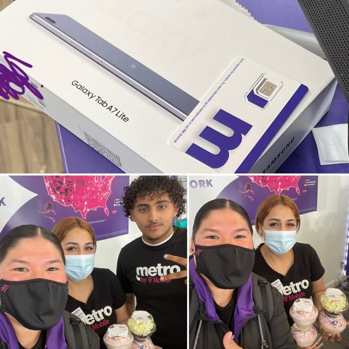 Special Bday cupcake delivery for SM Elizabeth at Unlimited Wireless in Sunnyvale. She was hooking up her customer as I walked in. The “Elizabeth Bday discount” Sam A7 Tab for $99.🤯👀👊🏼💥🔥 I hope her boss doesn’t find out! 😅🥳