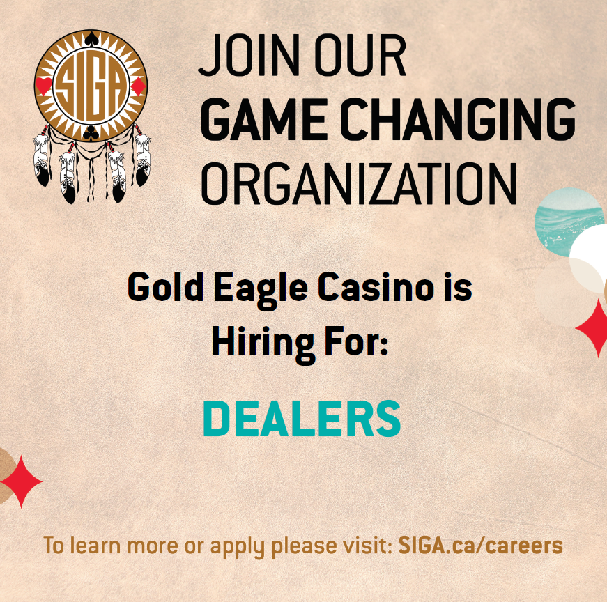 Looking for a game-changing career? We're growing our team! Gold Eagle Casino is hiring in Live Games for the position of Dealer. 

If you are interested in a game-changing organization, please visit siga.ca/careers to learn more or apply. #careers #hiring #jobs #sk
