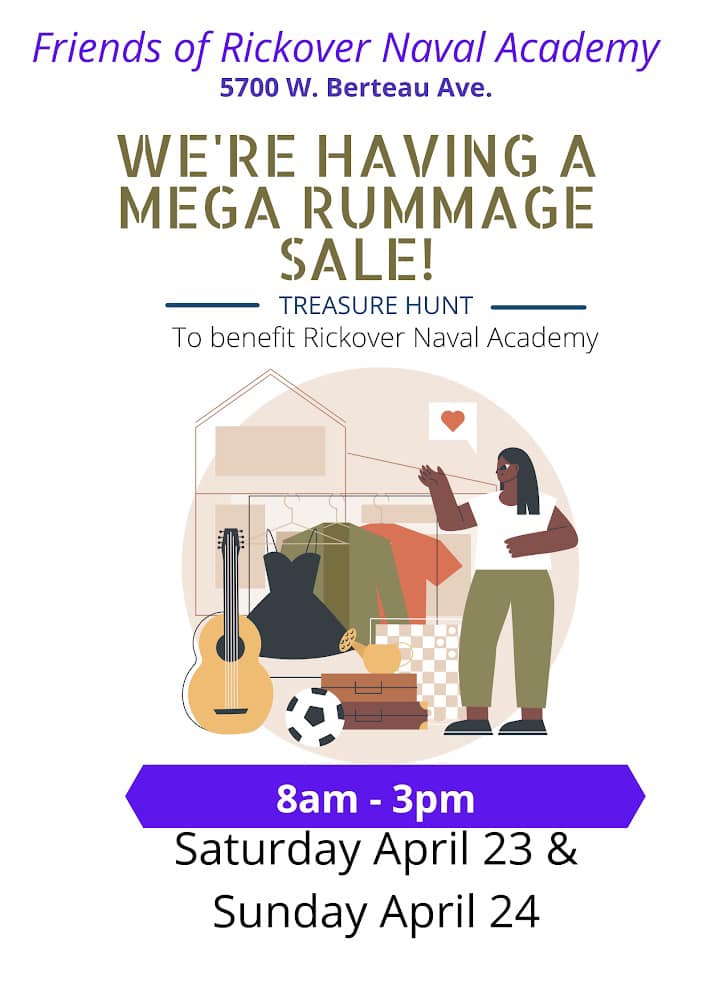 RickoverNavalHS's tweet photo. If you haven't already, mark your calendars for the Friends of Rickover MEGA RUMMAGE SALE on Sat April 23rd &amp; Sun April 24th (plus Rickover family &amp; friends Night on Fri the 22nd)! Also, you can still drop off donations this Sat &amp; next Sat,9am-12pm. #RummageSale #SupportOurCadets https://t.co/9h208S7RSQ