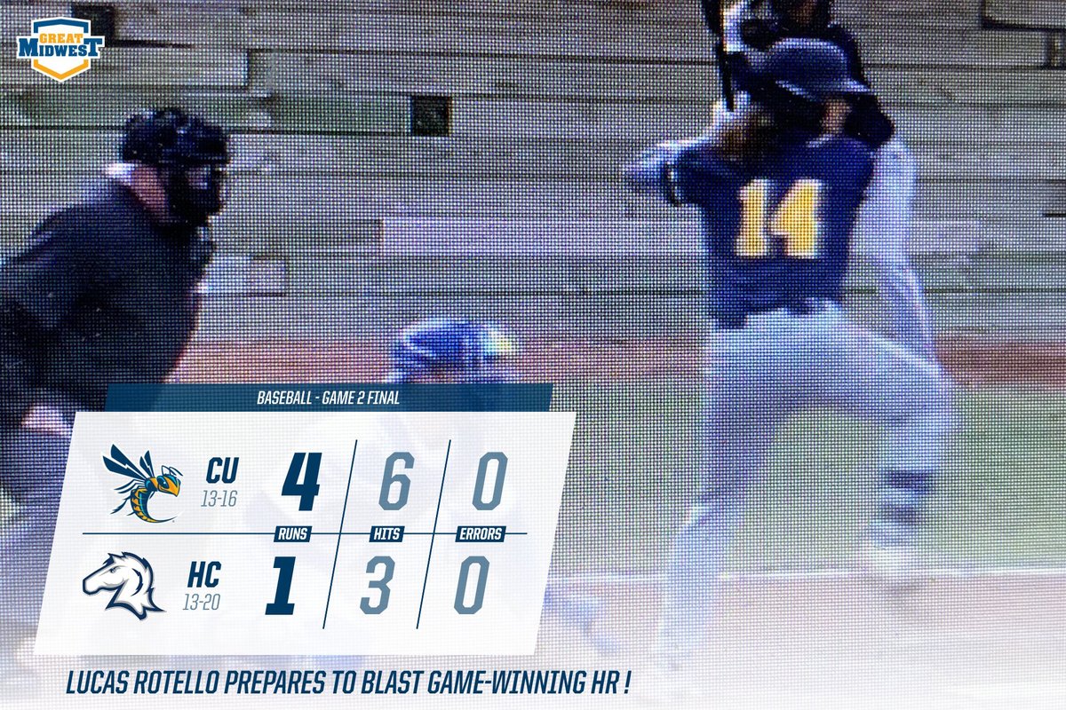 Cedarville Athletics (@cujackets) on Twitter photo BAS Final - A <a href="/LUCASROTELLO15/">Lucas rotello</a> three-run HR in top of the seventh (final) inning gives <a href="/CUJacketsBase/">Cedarville University Baseball</a> the 4-1 win at Hillsdale in G2 of <a href="/GreatMidwestAC/">Great Midwest</a> DH!
(photo via <a href="/stretchinternet/">Stretch Internet</a> video stream)
#CUJackets (13-16, 7-6 #G_MAC) at Hillsdale, Sat., Apr. 9 - DH at 1 PM (EDT). BAS Final - A <a href="/LUCASROTELLO15/">Lucas rotello</a> three-run HR in top of the seventh (final) inning gives <a href="/CUJacketsBase/">Cedarville University Baseball</a> the 4-1 win at Hillsdale in G2 of <a href="/GreatMidwestAC/">Great Midwest</a> DH!
(photo via <a href="/stretchinternet/">Stretch Internet</a> video stream)
#CUJackets (13-16, 7-6 #G_MAC) at Hillsdale, Sat., Apr. 9 - DH at 1 PM (EDT).