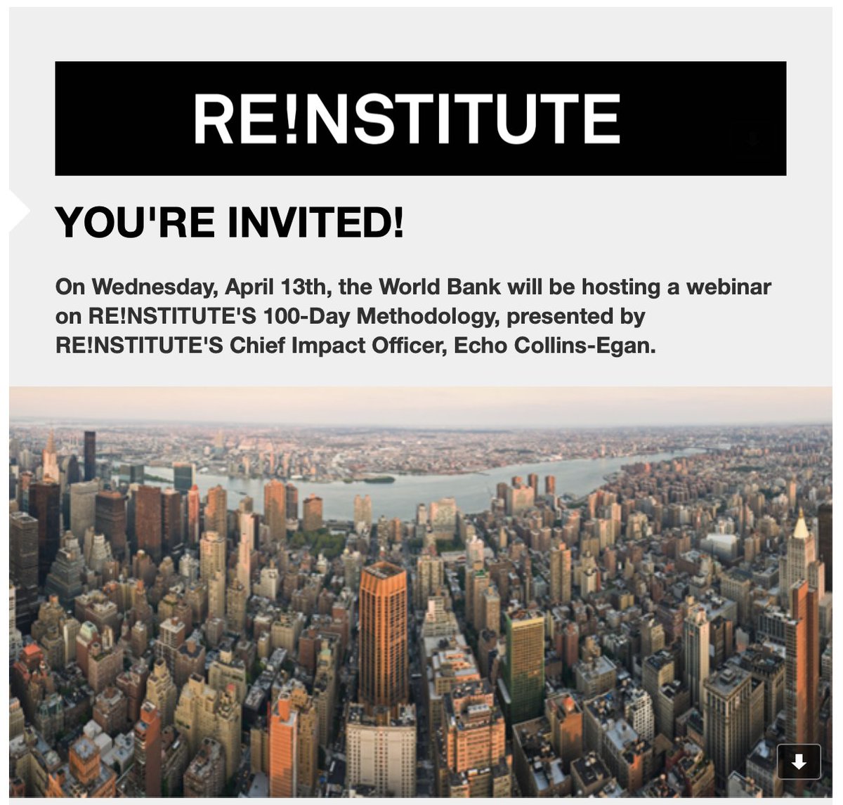 REINSTITUTE_TW's tweet photo. The Great Question: How do we create systemic resilience in times of upheaval and change❓

Next week, RE!NSTITUTE'S Chief Impact Officer @EchoCE will be answering this and more at @WorldBank. 

Register here: https://t.co/QayOKJsc7U https://t.co/5Mv3BDCWxX