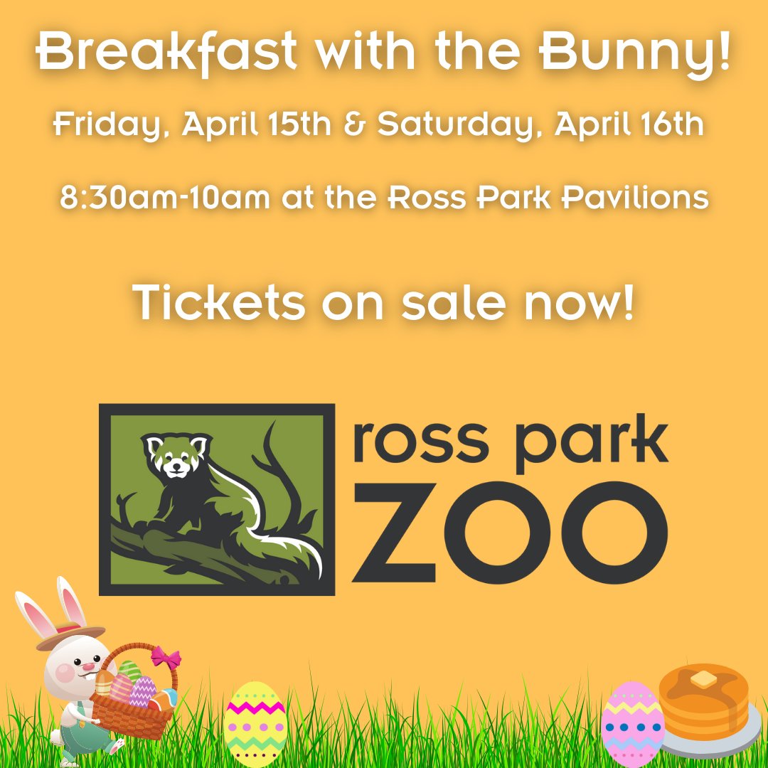 rossparkzoo's tweet photo. Low ticket alert! Grab your tickets now for Breakfast With the Bunny, on Friday, April 15th &amp; 16th! https://t.co/LKNumJaLvX

Purchasing tickets for Breakfast With the Bunny also gets you into our Eggstravaganza for the same day, sponsored by @BinghamtonDrive &amp; @Hot929fm! https://t.co/BY3pZGVSPh