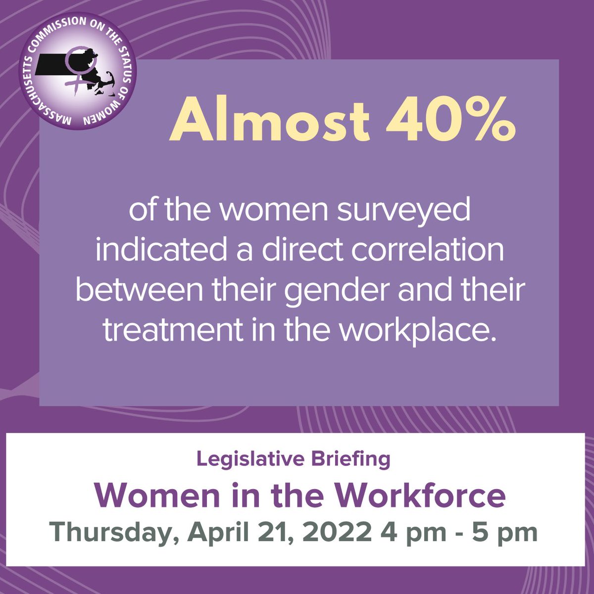 Join us for a legislative briefing on 4/21 as we present our Women in the Workforce report which includes testimony from a public hearing, community conversations, and survey data with policy recommendations to improve the status of women in the workforce. bit.ly/MCSW-WIW