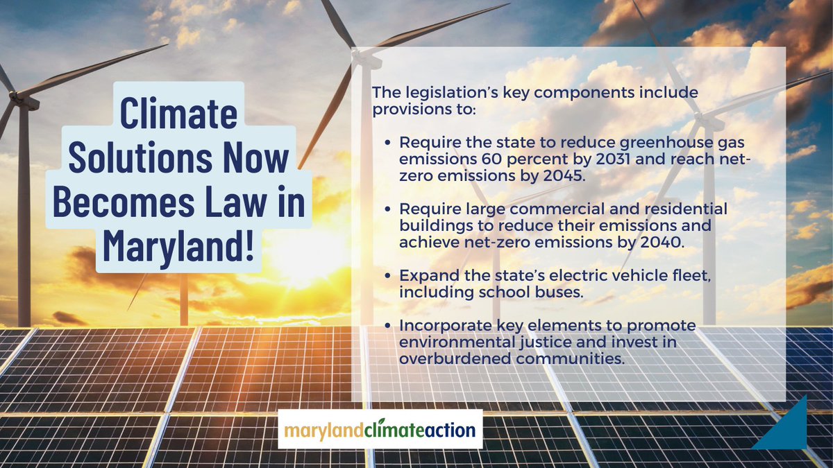 CleanEnergy4MD's tweet photo. What's in the #ClimateSolutionsNow legislation? Take a look. A huge win for Marylanders &amp; a #CleanEnergy Future! https://t.co/yIlTNl8WrD