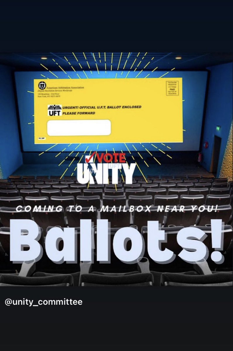 harrysmom9198's tweet photo. Ballots are on their way! Don’t forget to check the UNITY box. #unityproud #wedothework @TeachBoxer @UFTUnity @adshaps @MindyRosier @GratefulKaz @LeoECasey @b_alter https://t.co/LmT1tyTeDg