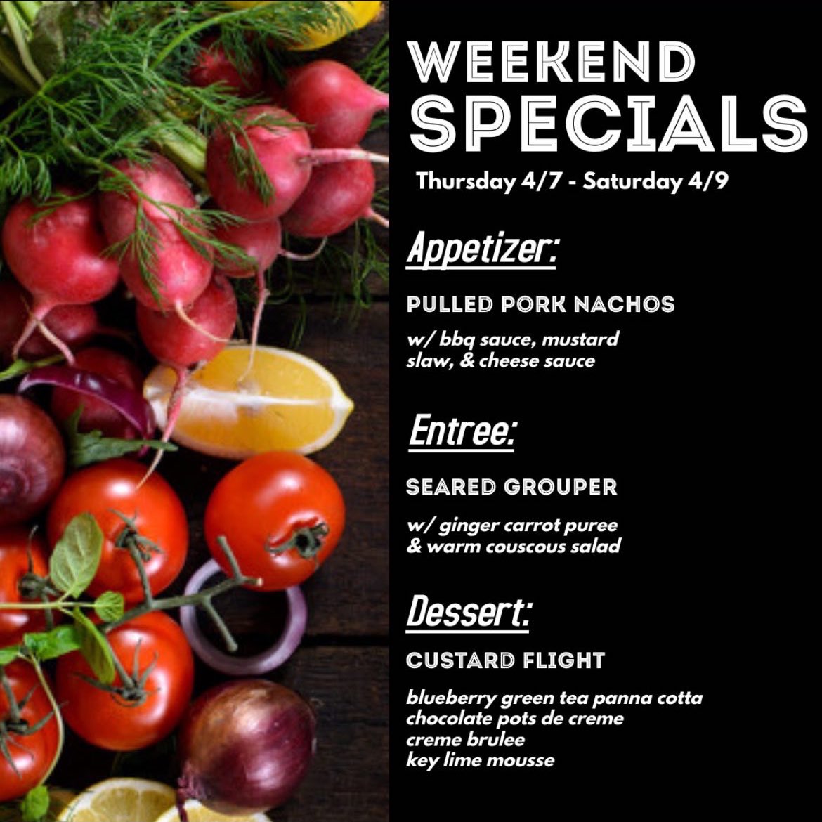 turtle_point's tweet image. This Weekend’s Specials include Pulled Pork Nachos, Seared Grouper, and Custard Flight for dessert! Come out to enjoy🍽 #TPYCC #TurtlePoint